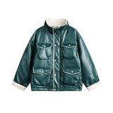Unisex Coat Winter Pu Multi-Pocket Cotton-Padded Jacket