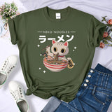 2024Harajuku Cat Neko Noodles Ramen Tee Shirts Summer