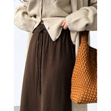 Women Skirt Drawstring Knitted A- line Skirt Wool Skirt