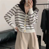 Women Knitwear Autumn and Winter Striped Sweaters Cardigan