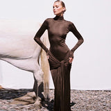 Women Dresses Spring Turtleneck Long Sleeve Long Slim Fit Dress