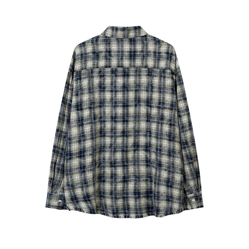 Unisex Vintage Shirt Long Sleeve Checked Shirt