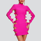 Women's Evening Dress round Neck Long Sleeve Hollow Bow Hip-Exposed Sexy Evening Dress