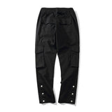 Men Sweatpants Mechanical Style Solid Color Multi-Pocket Baggy Straight Trousers