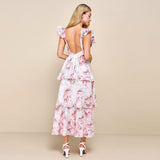 Women Dresses Sexy V-neck Backless Maxi Dress Floral Dress Beach Dress (Lbk0409)