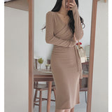 Women Dresses V-neck Bow Dress Long Dress