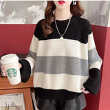 Women Knitwear Autumn and Winter Striped round Neck Sweater Loose Sweater