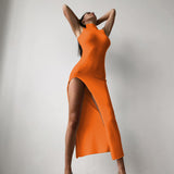 Women Dresses round Neck Sleeveless Slim Fit Slit Long Dress