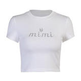 Women T-shirt Short Hot Diamond Alphabet Print Short Sleeve T-Shirt, Summer Top