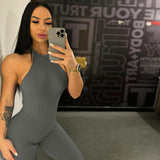 Women Jumpsuit Summer Backless Slim Fit Yoga Sports Jumpsuit (Hawthaw0412)