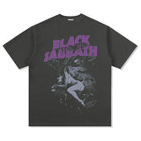 Mens Vintage Rock Band T-Shirt Washed Short Sleeve T-Shirt Crew Neck Band BLACK SABBATH Black Sabbath GOD ISDEAD