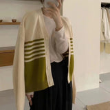 Women Knitwear Autumn and Winter Striped V-neck Sweaters Cardigan