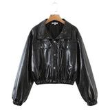 Women Leather Jacket Fall/Winter Leather Jacket Coat Loose Lapels PU Leather Motorcycle Leather Coat