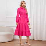Women Date Dress Stand-up Collar Bowknot Dress Autumn and Winter