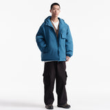 Unisex Winter Cotton Coat Patch Decoration Hooded down Jacket Retro Loose down Jacket
