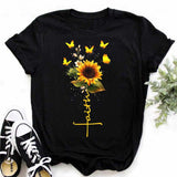 Maycaur Women's T-shirt Casual Kawaii Sunflower Butterfly