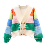 Women Knitted Cardigan Colorful Towel Embroidery Sweater Cardigan Autumn Loose Knitted Coat