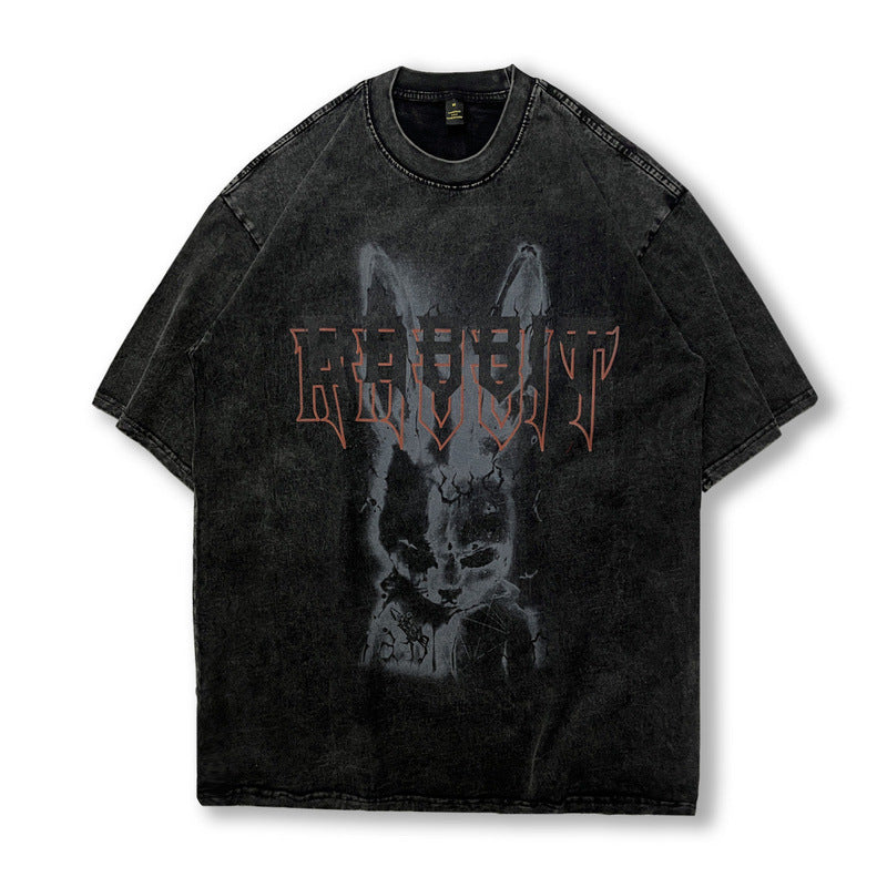 Men T Shirt Worn Looking Washed-out Graffiti Printing Short Sleeve T-shirt