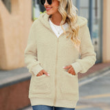 Women Trench Coat Casual Autumn Women's Long Sleeve Hooded Loose Zip Coat