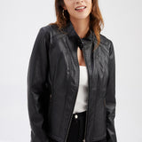 Red Leather Jacket Autumn and Winter Leisure Leather Motorcycle Jacket