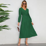 Women Date Dress Autumn and Winter V-neck Bubble Long Sleeve Dress