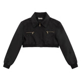 Women Jacket Zipper Decorations Short Work Clothes Jacket Lapel Cardigan Coat