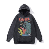 Men Hoodie Cartoon Print Heavy Distressed Hooded Top Distressed Hooded Sweater