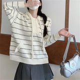 Women Knitwear Autumn and Winter Striped Hooded Sweater Loose Sweater