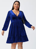 Women Dress Autumn and Winter V-neck Long Sleeve Sexy Velvet Dress