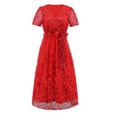 Women Date Dress Slim Fit Embroidered Leaves Sequin Gauze Dress Skirt