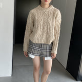 Women Winter Knitted Sweater Crew Neck Twist Loose-Fitting Long Sleeve Sweater X1925