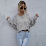 Women Knitted Sweater Autumn Loose Long Sleeve Thin Twist Solid Color Sweater