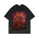 Washed and old short-sleeved T-shirt anime printing retro