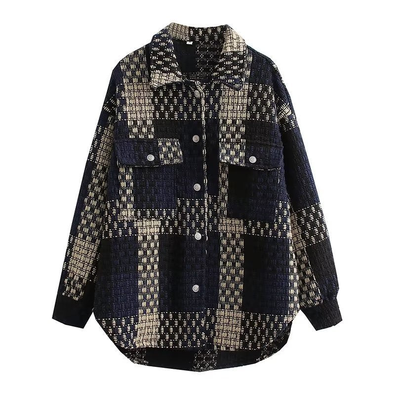 Women Jacket Plaid Coat Vintage Loose Jacket