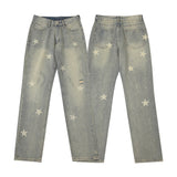 Men Jeans Vintage XINGX Printed Worn Looking Washed-out Jeans