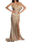 Harlem Nights Outfits Fall Banquet Backless Slit Side Feather Sequins Evening Dress off Shoulder Dress