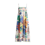 Women Dresses Summer Square Collar Sling Dress Graffiti Printing Long Dress (Qymy0409)