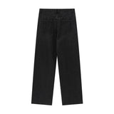 Men Jeans Embroidered Patch Distressed Trousers Vintage Straight Jeans