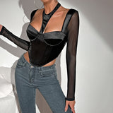 Women Party Tops Sexy Mesh Long Sleeve Top