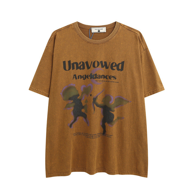Men T Shirt Vintage Angel Graffiti Couple Short Sleeve T-shirt
