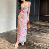 Women Dresses Spring Long Skirt Slim Floral Strap Dress (Csm202403)