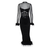 Women Dresses Spring Mesh Long Sleeve Dress