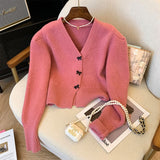 Women Knitted Cardigan Bow Button V-neck Knitted Cardigan Short Autumn and Winter Sweater
