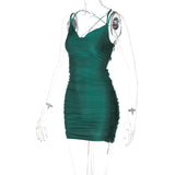 Women Dresses Spring Backless Green Dress Suspender Skirt (Bla0420)