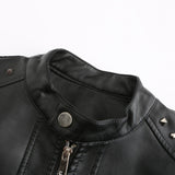 Red Leather Jacket Rivet Leather Clothing with Stand Collar
