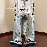 Men Jeans Embroidered Jeans Men's Autumn Oversize Straight-Leg Pants