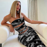 Women Dresses Spring and Summer Print Hollow Backless Slim Fit Dress