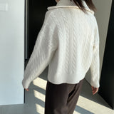 Women Cardigan Sweater Autumn Sweater Cardigan Zipper Turn-down Collar Coat Q625
