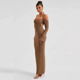 Women Dresses Spring Sexy Backless Lace up Slim Fit Hollow out Long Sleeve Dress