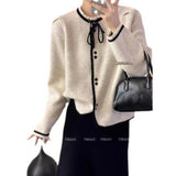 Women Knitted Cardigan Sweater Coat Female Autumn Loose Knitted Cardigan Bow Top